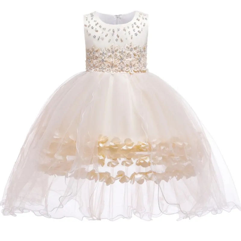 Платья высокого качества для девочек; одежда принцессы для дня рождения; фатиновое платье-пачка с лепестками; платье для свадьбы; бальное платье для маленьких девочек