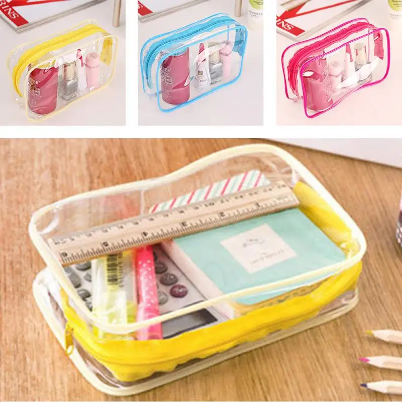 

Hot Sale Transparent PVC Zipper Cosmetic Sport Bags Stripe Portable Waterproof Makeup Tool Storage Ladies Bag Swimming Bags