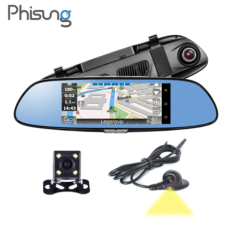 3 Cameras Channels View Android GPS Navigation dash cam mirror car dvr font b camera b