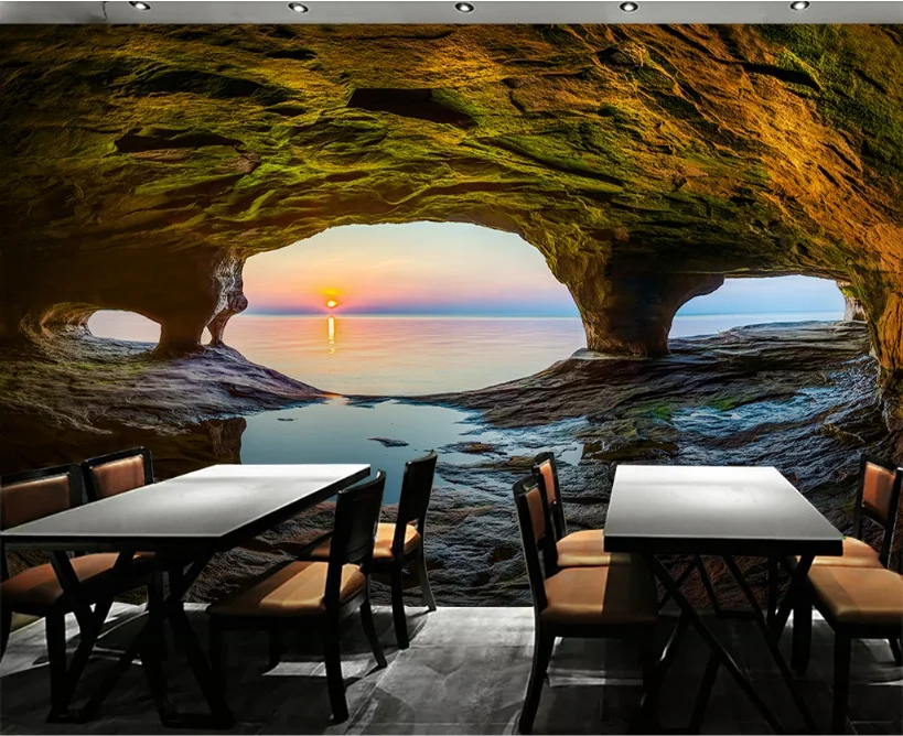 Индивидуальный размер 3D фотообои настенные стикеры Приморский пещера пейзаж съемные обои самоклеящиеся виниловые художественные украшения для дома