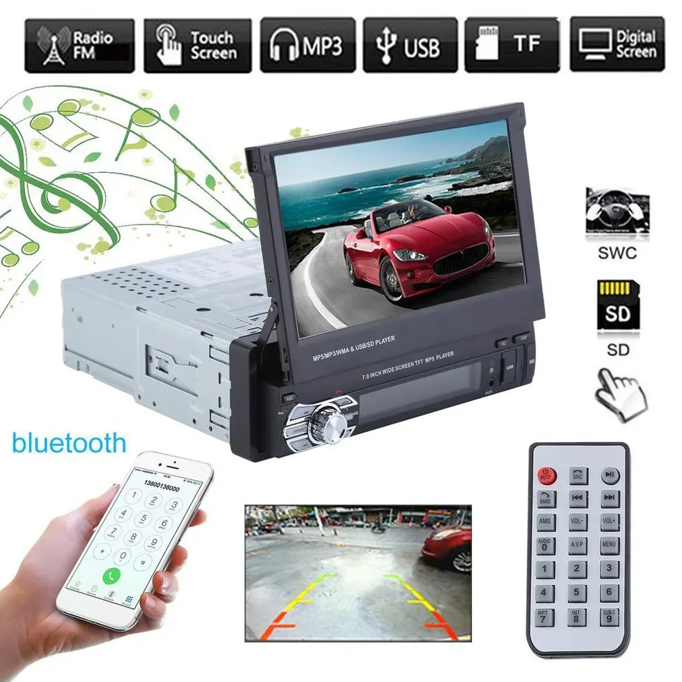 

Universal Automobile Stereo Music Player Touch Car MP5 Player 7 Inch Single DIN Flip Up FM Radio