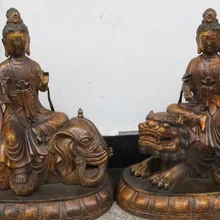 Bi001927 1" Тибет старый бронзовый позолоченный Лев и Слон Господства амулет Гуань инь Тара Пара