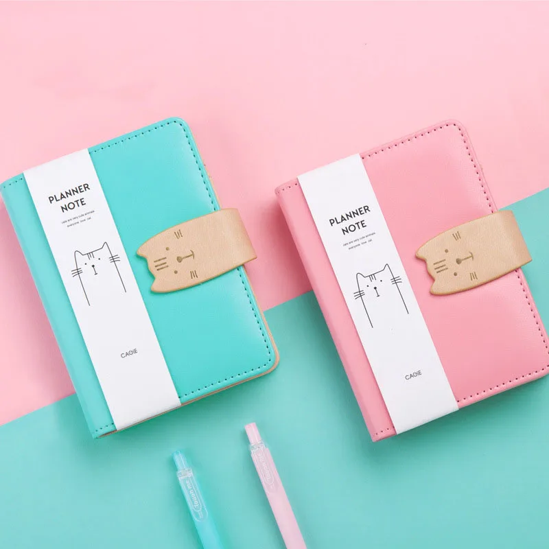 A7 Spiral Cute Cat Daily Planner Notebook PU Leather Cover Notebooks School Travel Journals Day Agenda Diary Stationery Gifts|daily planner|daily
