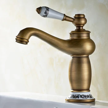 

European Style Brass Washbasin Ceramic Antique Faucet Hot And Cold Faucet, Bathroom Basin Single Hole Faucet For Bathroom Sink