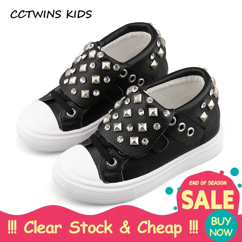 

CCTWINS KIDS 2017 Children Fashion Rivet Pink High Top Kid Brand Genuine Leather Black Flat Baby Girl White Stud Sneaker F1654