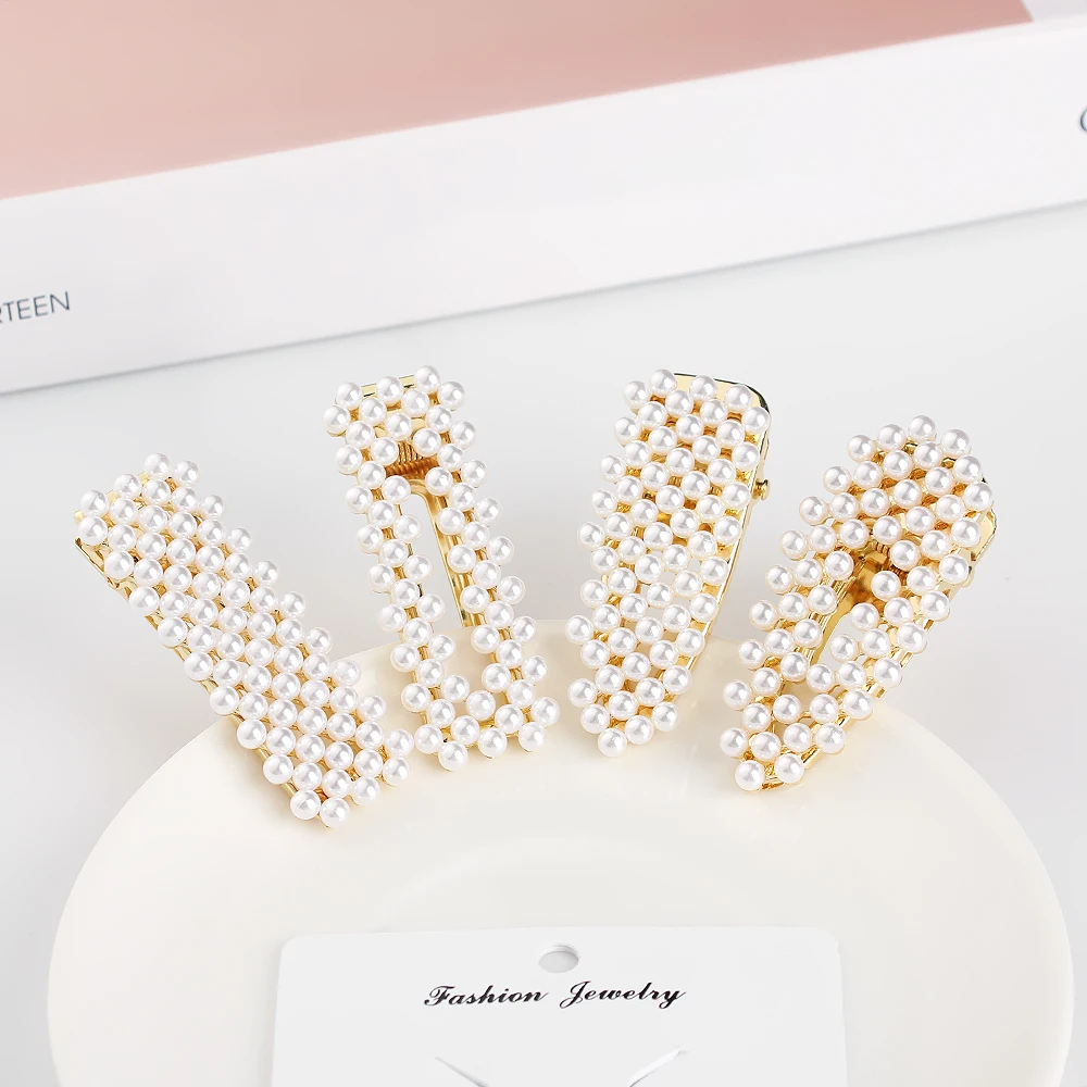 

1PC Women Korea Metal Imitiation Pearl Hairpins Hollow Geometric Rectangle Waterdrop Shape Hair Clips Hair Styling Accessories