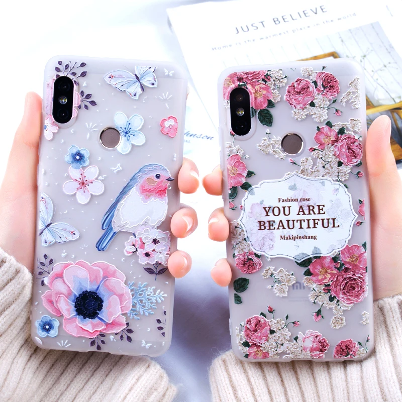 3D Relief Case For Xiaomi Redmi Note 6 Pro Mi 9 7 A1 4 S2 5 Plus 5A Prime 5X 5S Flower Cover |
