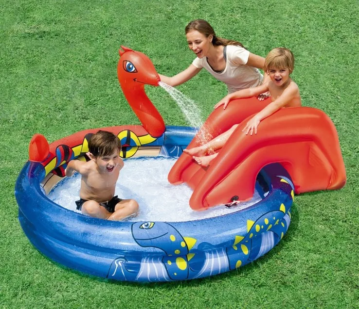 Детский надувной бассейн радуга intex 297х193х135 см. Детская площадка с бассейном. Бассейн детский интекс динозавр. Дача с бассейном и с детской площадкой. Горка для бассейна бествей.