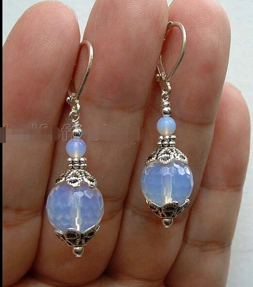 

HOT SELL - > Handmade Faceted Blue Fire Opal Sterling Silver Leverbacks Earrings -Top quality free shipping