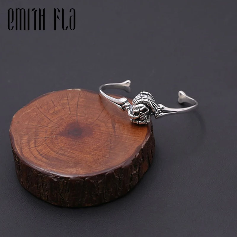 

Emith Fla Authentic 925 Sterling Silver Opening Bangle Skull Claw Fashion Jewelry for Men Unisex Vintage Thai Silver Bracelets