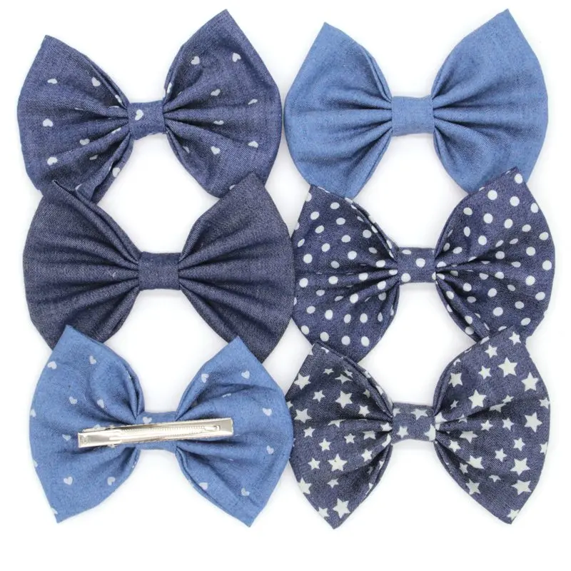 

Retail 1PC 5'' Big Cute Denim Hair Bows WITH Clips,Messy Hair Bow Clips For Children Headband, Baby Hair Accessories