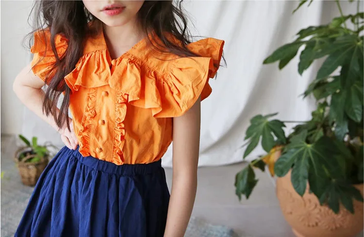 2019 Летняя Детская рубашка с рукавами-тюльпанами для девочек-подростков + плиссированная юбка комплект из 2 предметов винтажный пляжный