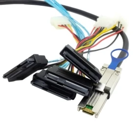

10pcs/lot 1.5m 5ft External Mini SAS 4X SFF-8088 26pin host to SAS hard disk SFF-8482 29pin target Fanout Cable with IDE Power