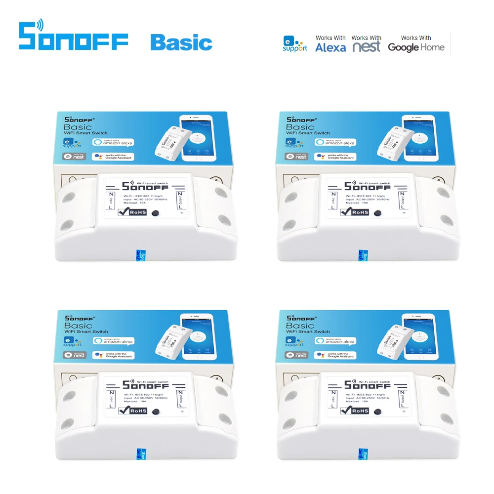 

4pcs Sonoff Smart Wifi Switch DIY Smart Wireless Remote Switch Domotica Wifi Light Switch Smart Home Controller Work with Alexa