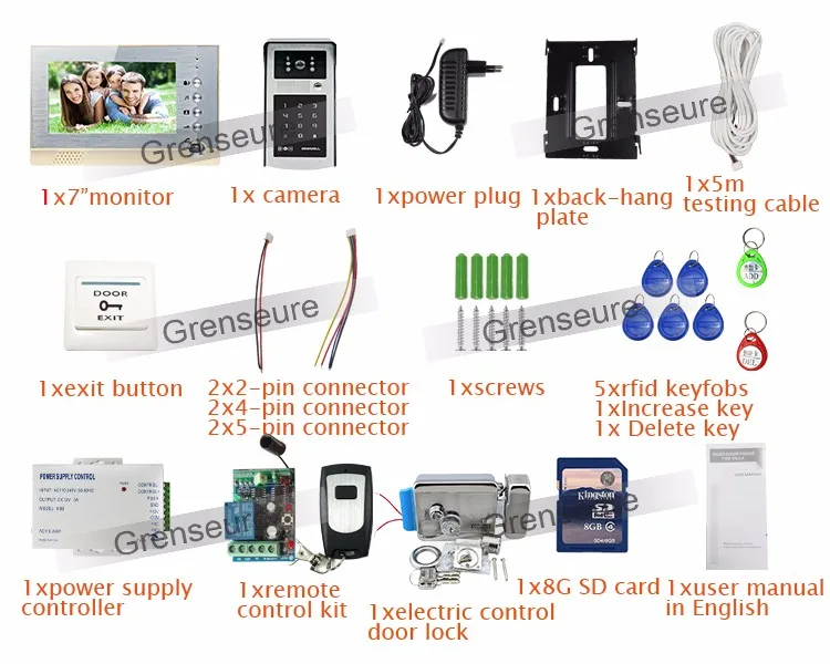 Бесплатная Доставка 7 "экран Запись Видео-Телефон Двери Системы Домофон + Открытый Металл RFID Клавиатуры Код Камера + 8 Г SD + Электрический замок