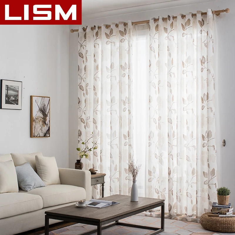 

LISM Floral Linen Tulle Window Curtains for Living Room Bedroom Kitchen Modern Printed Sheer Voile Curtains Fabric Drapes Panel