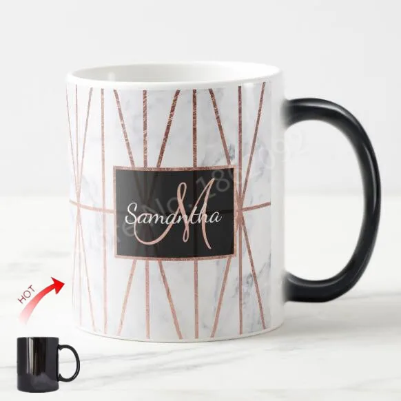 

Stylish Custom Initial Name Marble Coffee Mug Tea Cup Elegant Geometric Triangles Personalised Marble Cup for Sister Girl Friend