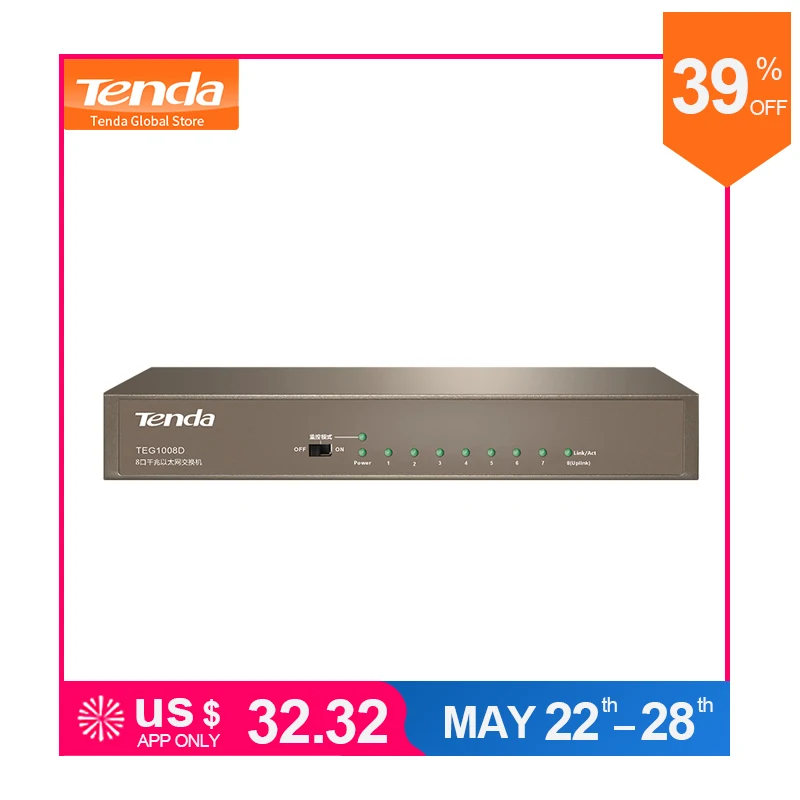 

Tenda TEG1008D 8 Port 10/100/1000Mbps Gigabit Ethernet Network Switch, 16Gbps Bandwidth, 4KV lightning Protection, Plug and Play