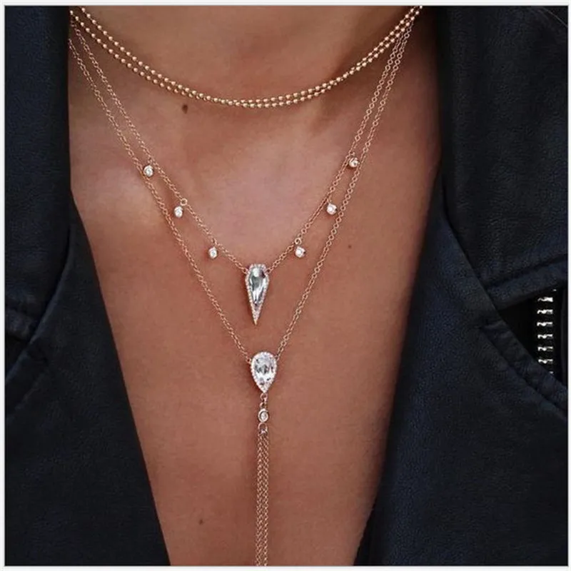 

ADOLPH Fashion Drop Tassel Multilayer Choker Necklace For Woman Layered Crystal Boho Pendants Collares Chain Necklace Jewelry