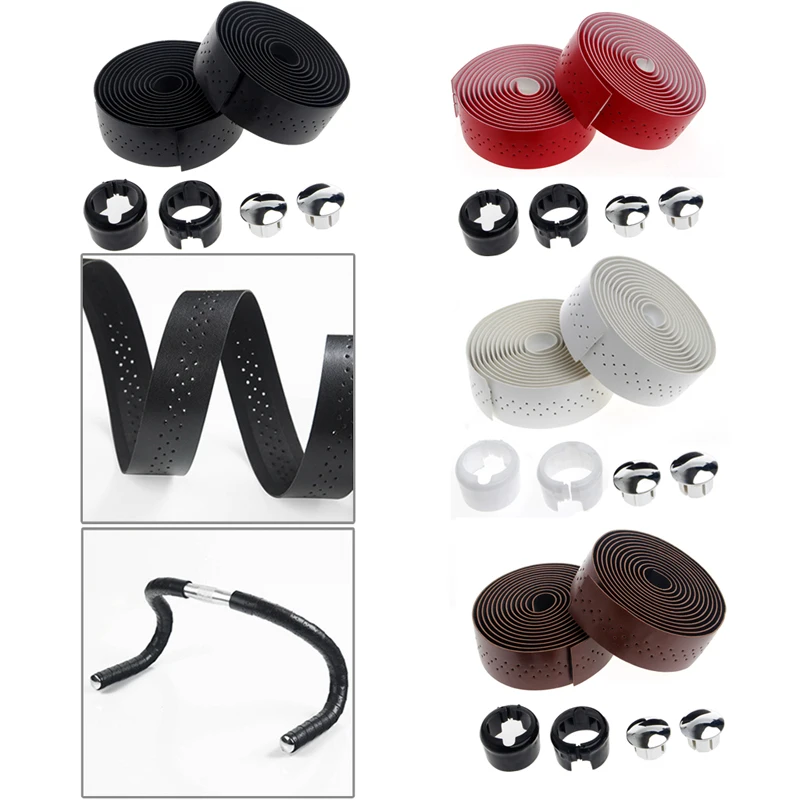 

2x Bike Anti-slippery breathable Sports Handlebar Tape Faux Leather Wrap +2 Bar Plug for Cycling Road Bike