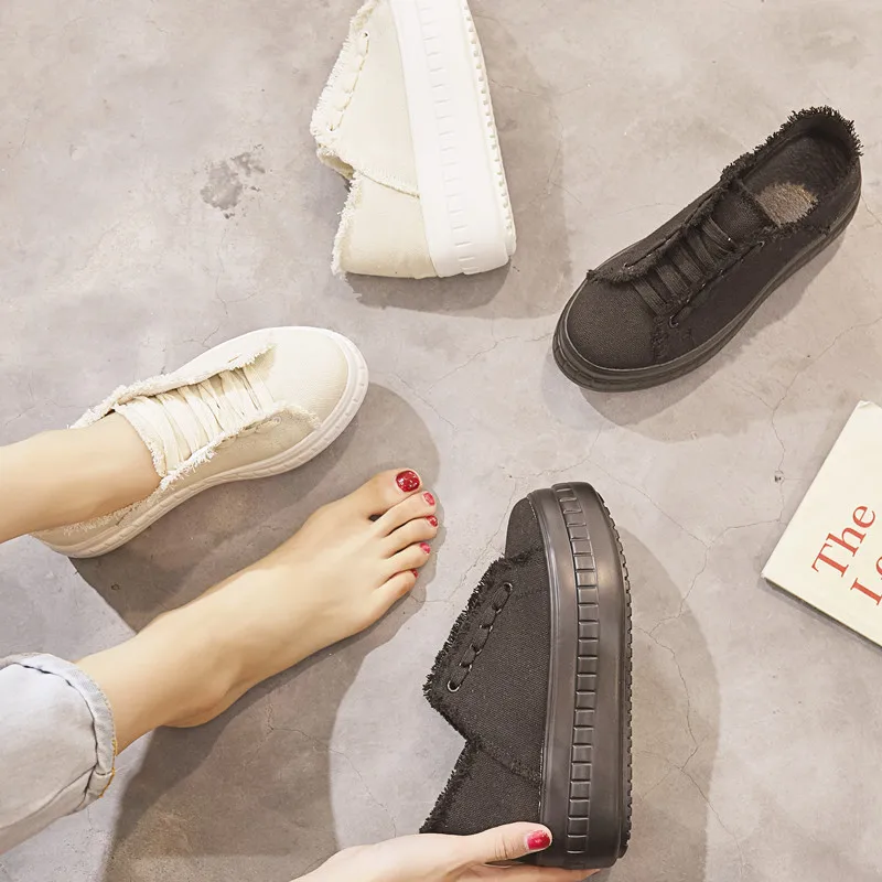 

Jookrrix Casual Canvas Shoes Women Fashion Brand Sneakers Lady Platform chaussure Autumn Female Black footware Breathable Beige
