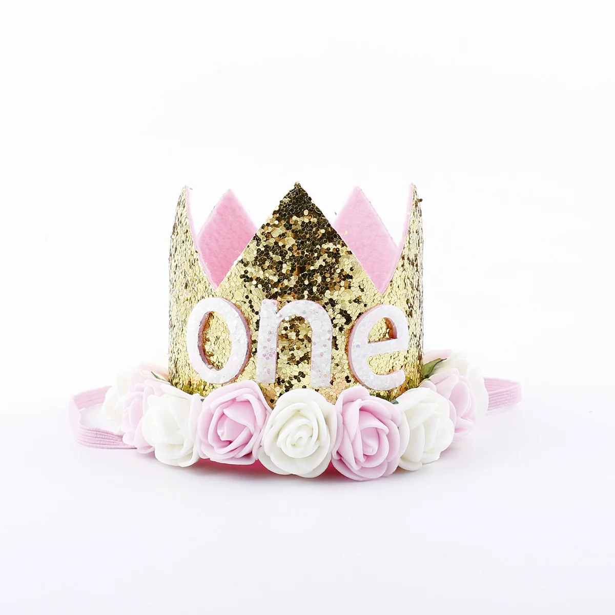 Для маленьких девочек Шляпы для вечеринки по случаю Дня рождения детей 1, 2, 3, 4, 5, 6, 7, 8, 9 лет рождения Принцесса Корона кепки вечерние украшения Детские сувениры повязка на голову - Цвет: one pink white