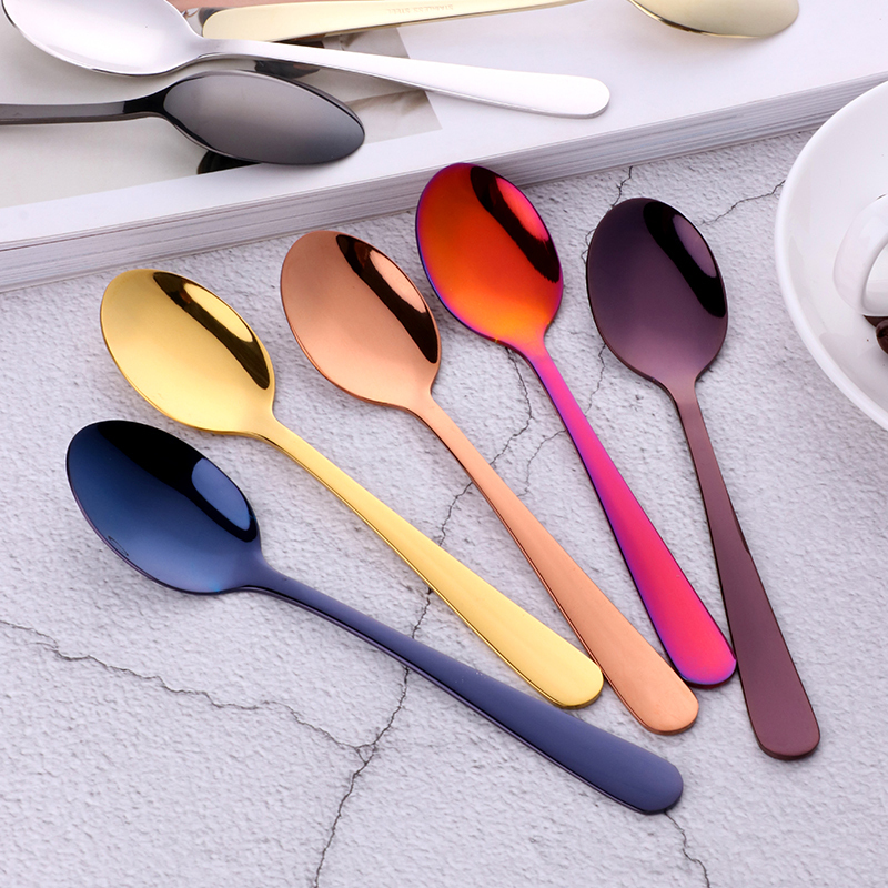 8 Colors Tea Spoons,Stainless Steel Coffee Spoon,High Quality Dessert Cake Fruit Spoons Gold Small Snack Scoop Espresso Spoons