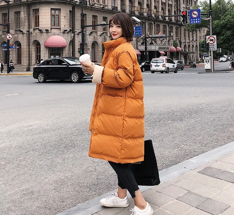 Manteau Femme Hiver зимняя женская куртка карамельного цвета, ветрозащитная, с высоким воротником, толстая, пуховая, хлопковая куртка размера плюс, свободная длинная парка