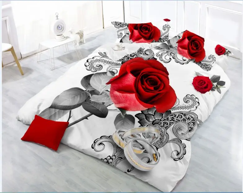 

New Beautiful 3D Flower Rose Feast Pattern Bedding Set Bed sheets Duvet Cover Bed sheet Pillowcase 4pcs/set9
