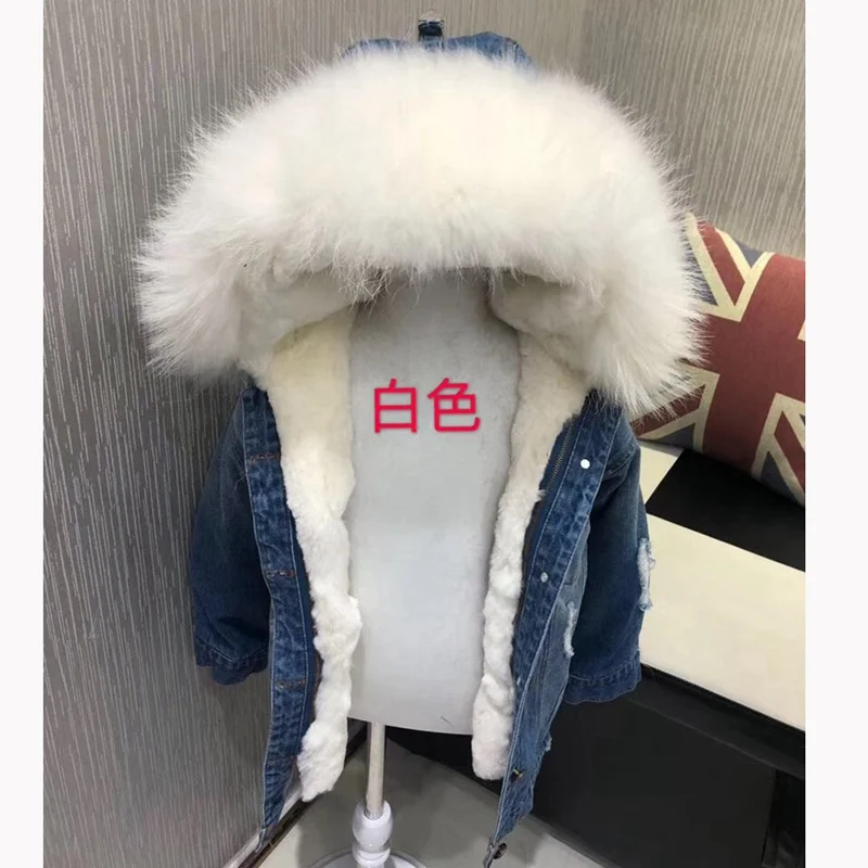 child winter fur jackets real fur big hooded natural rex rabbit fur lining boy and gilr fashion denim outwear thick warm parka
