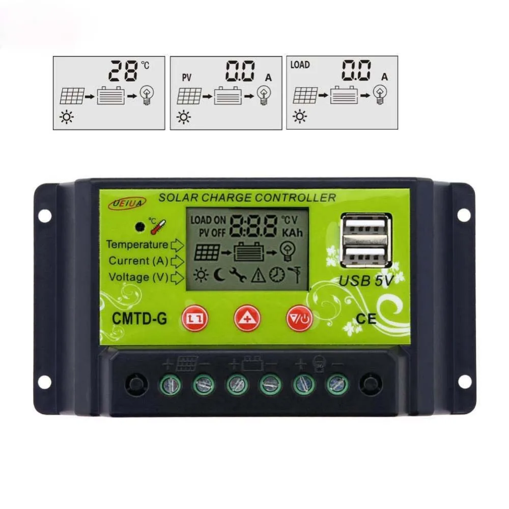 

PWM 20A Flexible Solar Panel Charge Controller 12V 24V LCD Display USB 5V Solar Battery Charge Regulator Safe Protection PJW