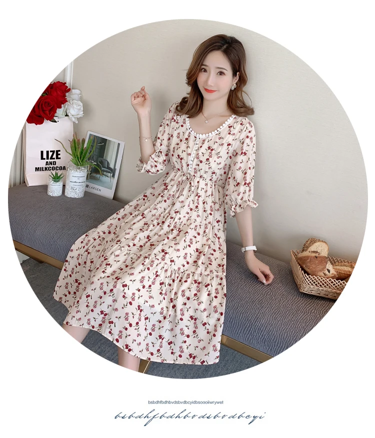 8837# летнее модное платье с принтом шифоновое, для будущих мам кормящих длинное платье Тонкий груди одежда для кормления для беременных Для женщин Беременность одежда
