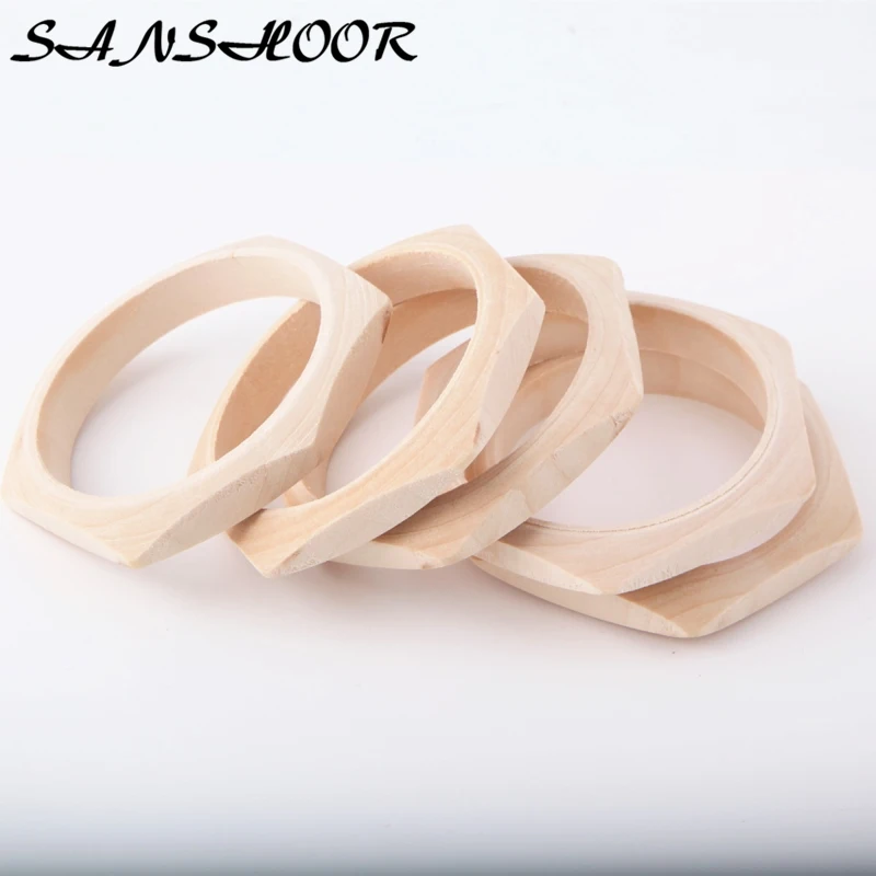 

SANSHOOR Hexagon Round Wooden Bangles 6.6cm Diameter 1.5cm Width Fit Handmade Painted Bracelet For Women Jewelry As Gifts 6Pcs