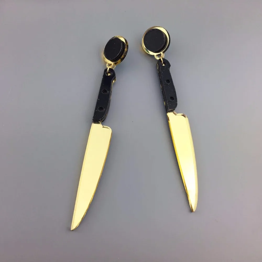

Punk Exaggerated Knife Acrylic Earrings Hip Hop Women Gold Silver Color Funny Knives Earrings Personality Night Club Jewelry