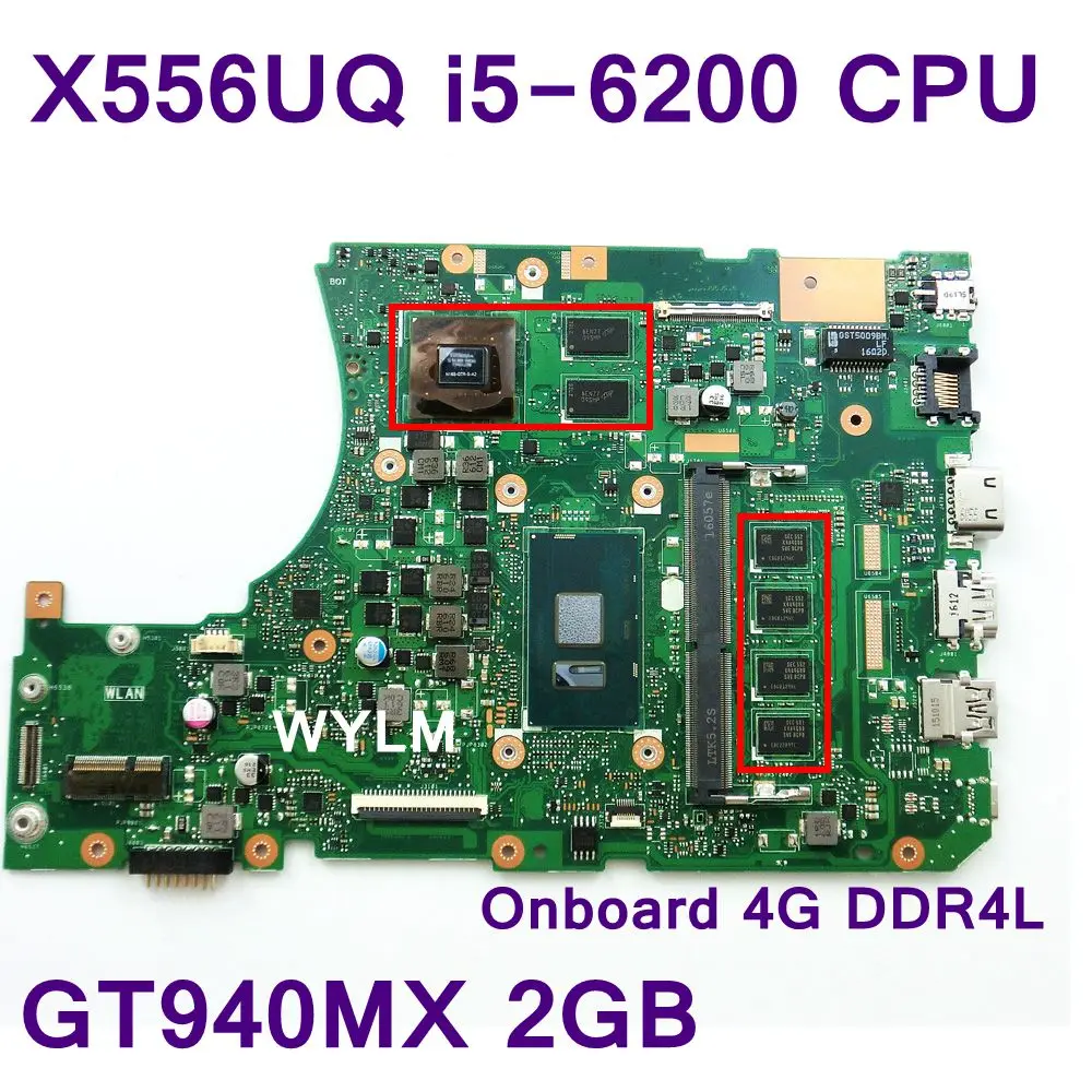 

X556UQ i5-6200 CPU GT940MX 2GB N16S-GTR-A2 Onboard 4GB DDR4L Mainboard REV 3.1 For ASUS X556UQ X556UV Laptop Motherboard Tested