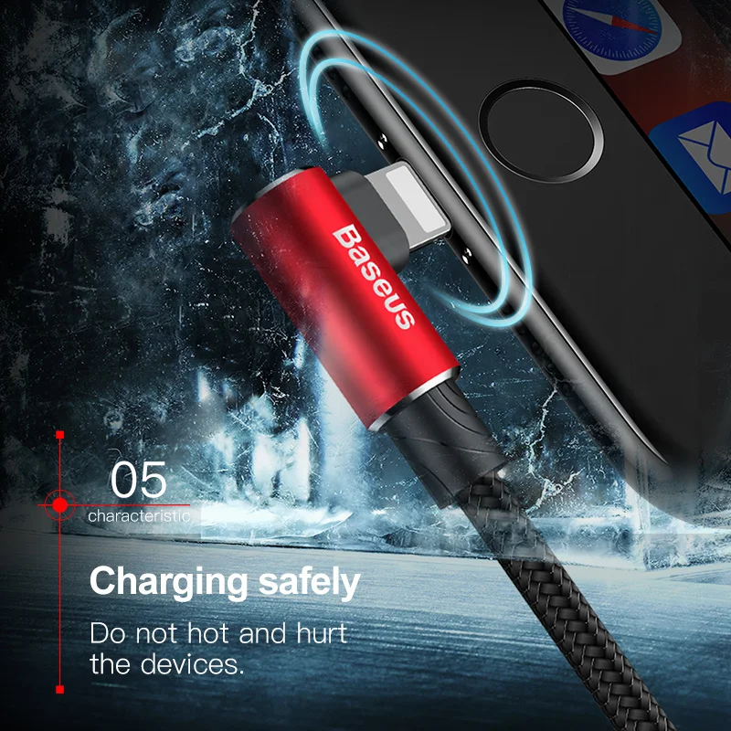 Baseus 90 درجة كابل يو اس بي ل فون 5 6 6 S 7 8 سريع كابل شحن ل باد USB كابل الشاحن L نوع الهاتف المحمول كابل بيانات