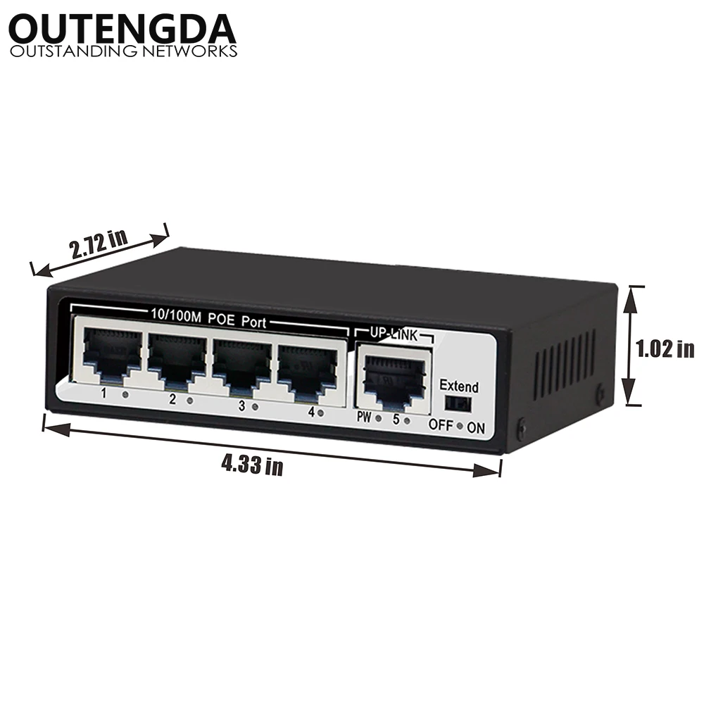 1 + 4 порта 10/100 мбит/с 48 вт мини PoE коммутатор Power over Ethernet IEEE802.3af/at в для IP камер