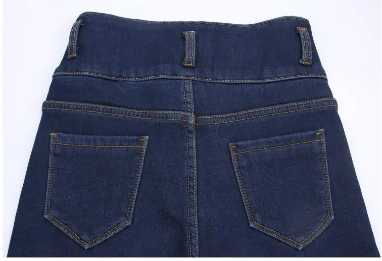 Узкие Утепленные зимние джинсы для женщин высокая талия Кнопка эластичный карандаш брюки девочек полной длины Femme мотобрюки бойфренд
