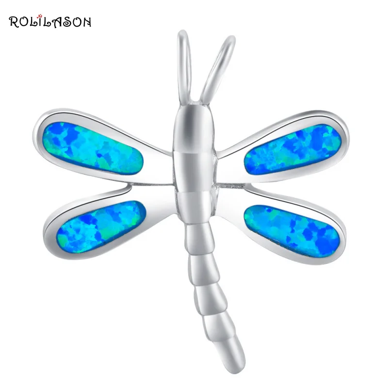 

Wholesale Retail Dragonfly Blue Fire Opal Silver Stamped fashion jewelry Necklace Pendants OP494