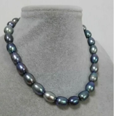 

ddh003809 elegant 11-12mm tahitian black blue pearl necklace