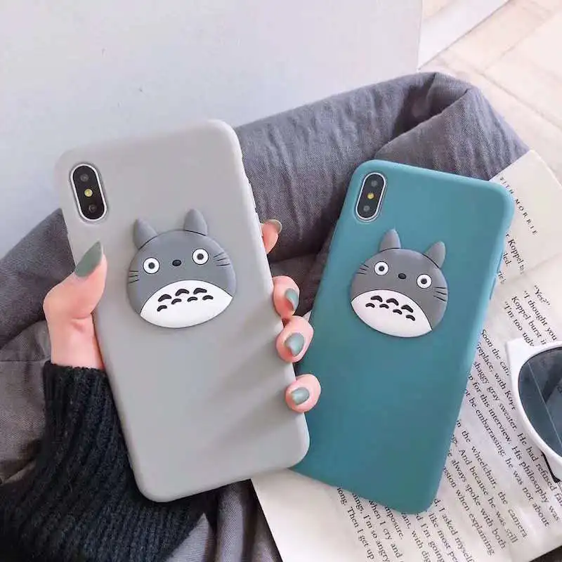 

Cartoon cute totoro phone case for iPhone X XR XS MAX3D embossed totoro phone case for iPhone 7 6 8 case shell cover coque