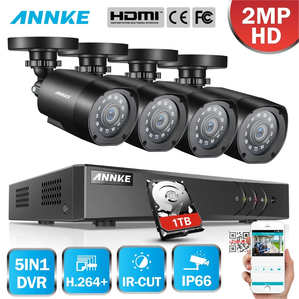 

ANNKE 8CH 1080P Home Video Security System H.264+ 5in1 DVR With 4PCS 2MP HD Day/Night Smart IR Bullet Weatherproof Cameras Kit