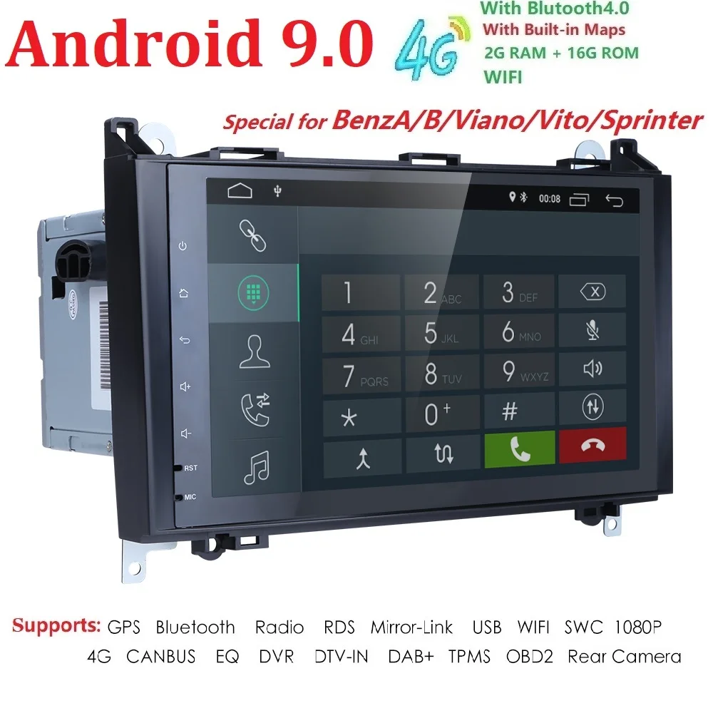 

DSP 9" IPS Touch Screen Android 9.0 Car GPS Player for Mercedes-benz B200 W169 A160 Viano Vito Navigation RADIO BT wifi 4G dvr