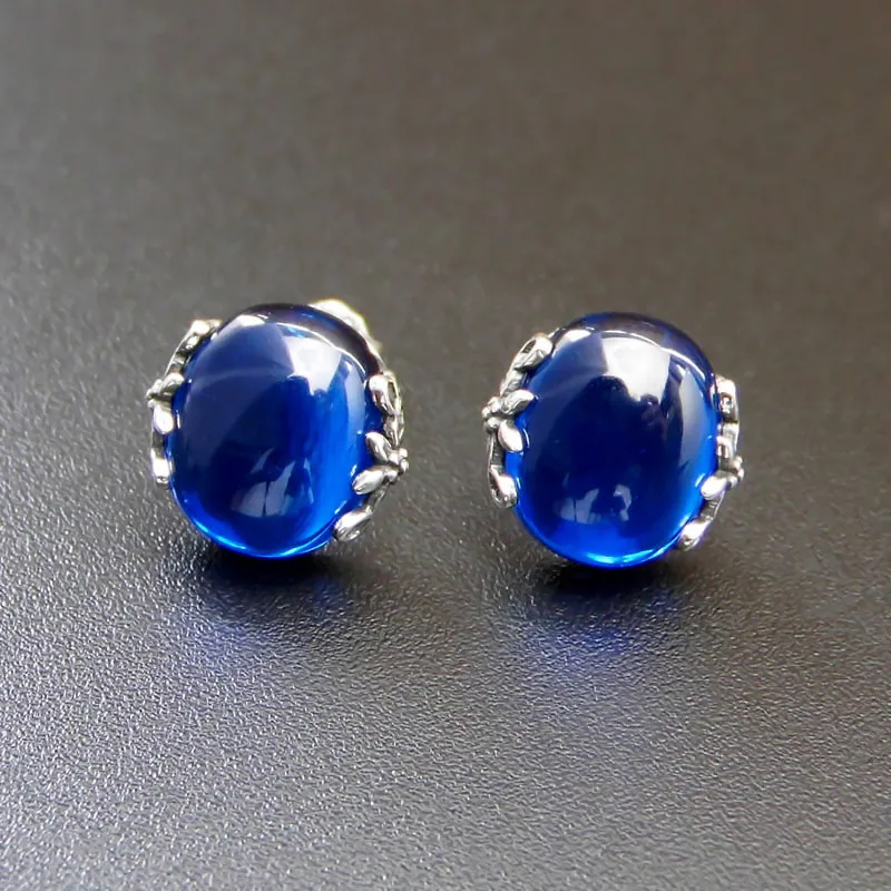 

Thai silver blue corundum stud earrings to restore ancient ways the new ms patterned earrings