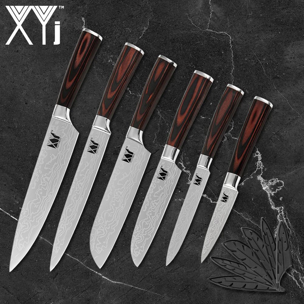 

XYj Kitchen Knife Set Stainless Steel Cooking Knives Japanese Chef Knives Slicing 2*Santoku Utility Fruit Vegetable Knife Tool
