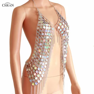 Tanques de Sereia Lantejoulas para Mulheres Chran Holográfico Camis Seascape Topos Cabresto Colares Férias Usar Festa Jóias Acessórios 2020 & 7 High Quality Moda Feminina