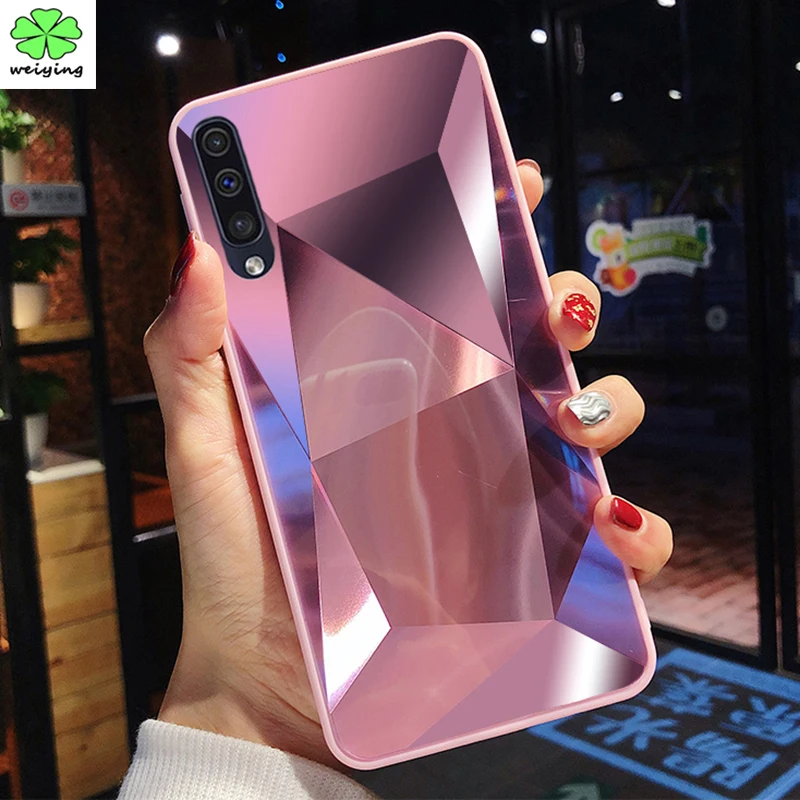

For Samsung Galaxy A50 Case Luxury Diamond Texture Mirror Glossy Back Cover For Samsung S10 plus M30 M20 A10 A20 A30 A70 Cover