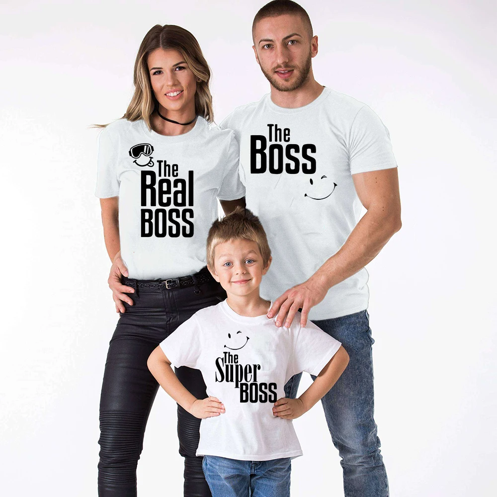 Семейные футболки с надписью «The Boss Real Boss» и «Super Boss» Футболки для мамы, папы и детей семейная одежда Детские футболки топы с надписями