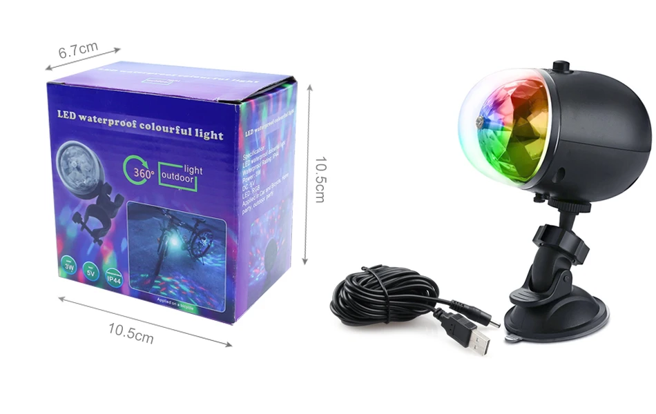 ZjRight Водонепроницаемый USB встроенный аккумулятор вращающийся RGB диско шар сценический светильник День рождения Рождественская Пышная юбка-американка с светильник бар автомобилей велосипедов светодиодная лампа