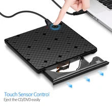 Touch Control External USB 3.0 CD/ DVD RW/CD ROM/ DVD ROM Ultra Slim Drive Portable/Writer/Burner for Windows 10/MAC OS linux